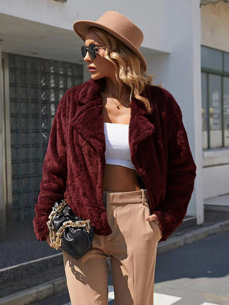 Women Ivy Lane Plush Open Front Dropped Shoulder Jacket