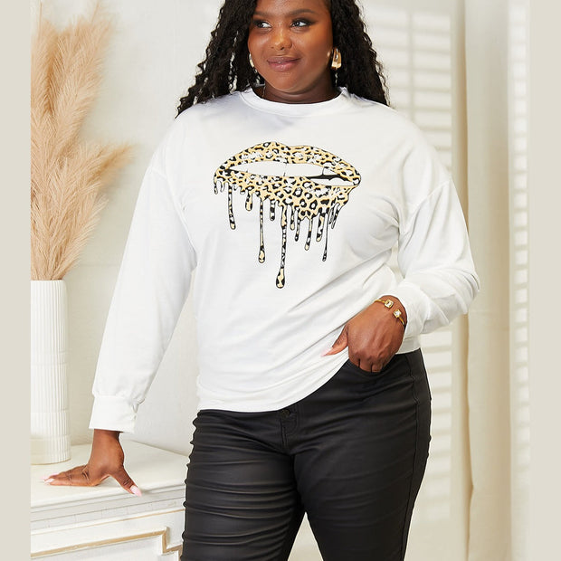 Women Simply Love Graphic Dropped Shoulder Round Neck Sweatshirt