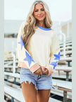 Women Star Contrast Round Neck Long Sleeve Sweatshirt