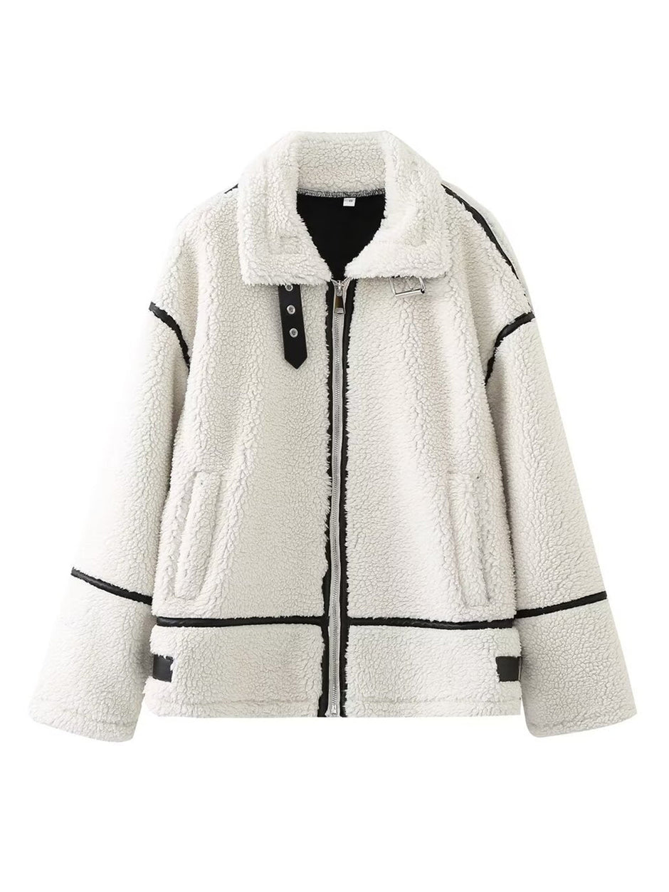 Women Zip Up Long Sleeve Sherpa Jacket