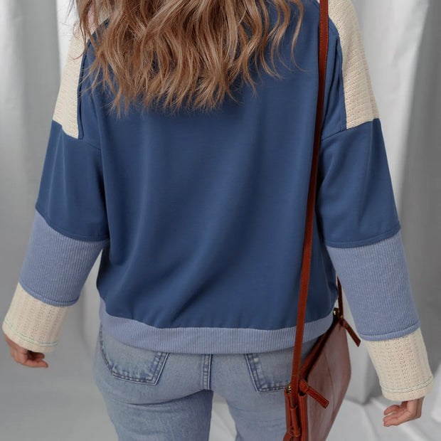Contrast Knitted Colorblock Star Patchwork Oversize Long Sleeve Top