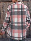 Women Pocketed Plaid Collared Neck Shacket