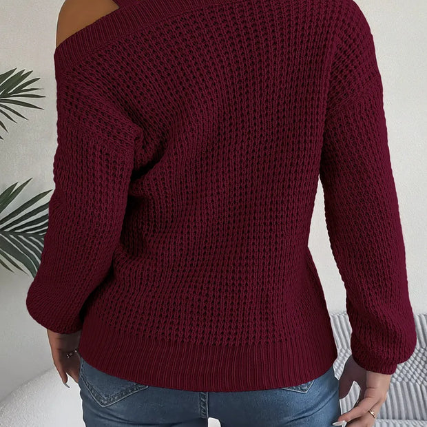 Asymmetrical Neck Long Sleeve Sweater