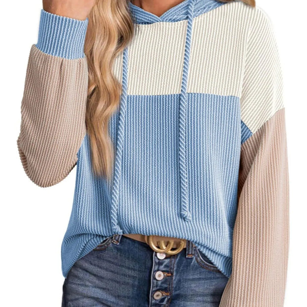 Drawstring Color Block Long Sleeve Hoodie