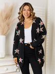 Women Star Pattern Open Front Cardigan Sweater with Pockets