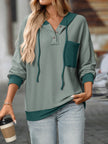 Drawstring Button Detail Long Sleeve Hoodie