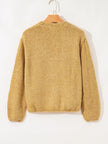 Women Lantern Sleeve Scallop V Neck Buttoned Front Cardigan Sweater