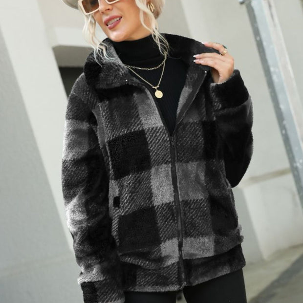 Plaid Zip-Up Collared Jacket