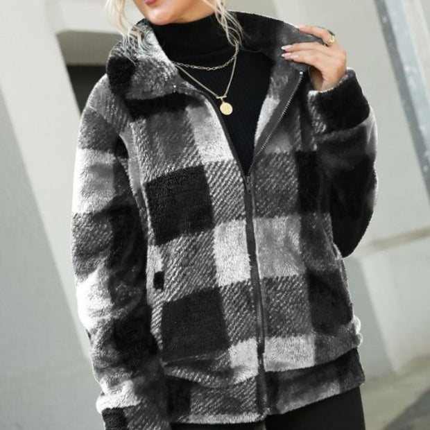 Plaid Zip-Up Collared Jacket