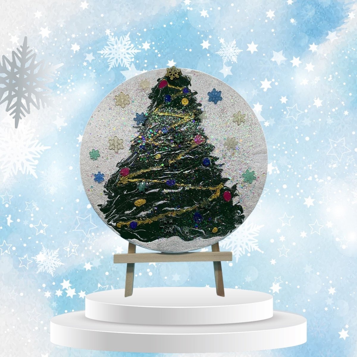 Festive Glow - 12" Original Round Christmas Tree Acrylic Artwork - Custom Crafting Alliance