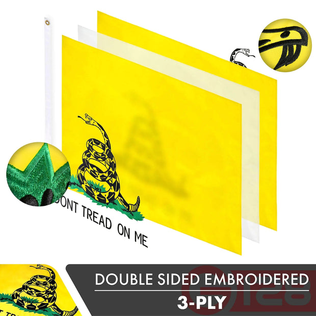 Gadsden Don't Tread On Me Flag 3x5 Ft Double Sided Embroidered 210D Polyester - Custom Crafting Alliance, LLC