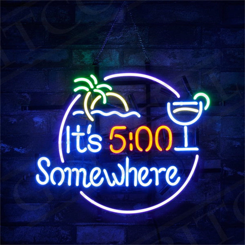 It's 5 o'clock Somewhere Palm Tree Sun Sea Neon Signs