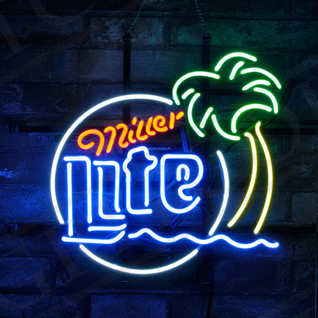 Miller Lite Palm Tree Sun Neon Signs Light