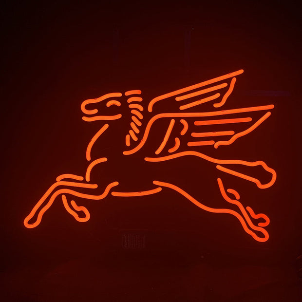 Mobilgas Flying Horse Red Neon Sign Light Glass