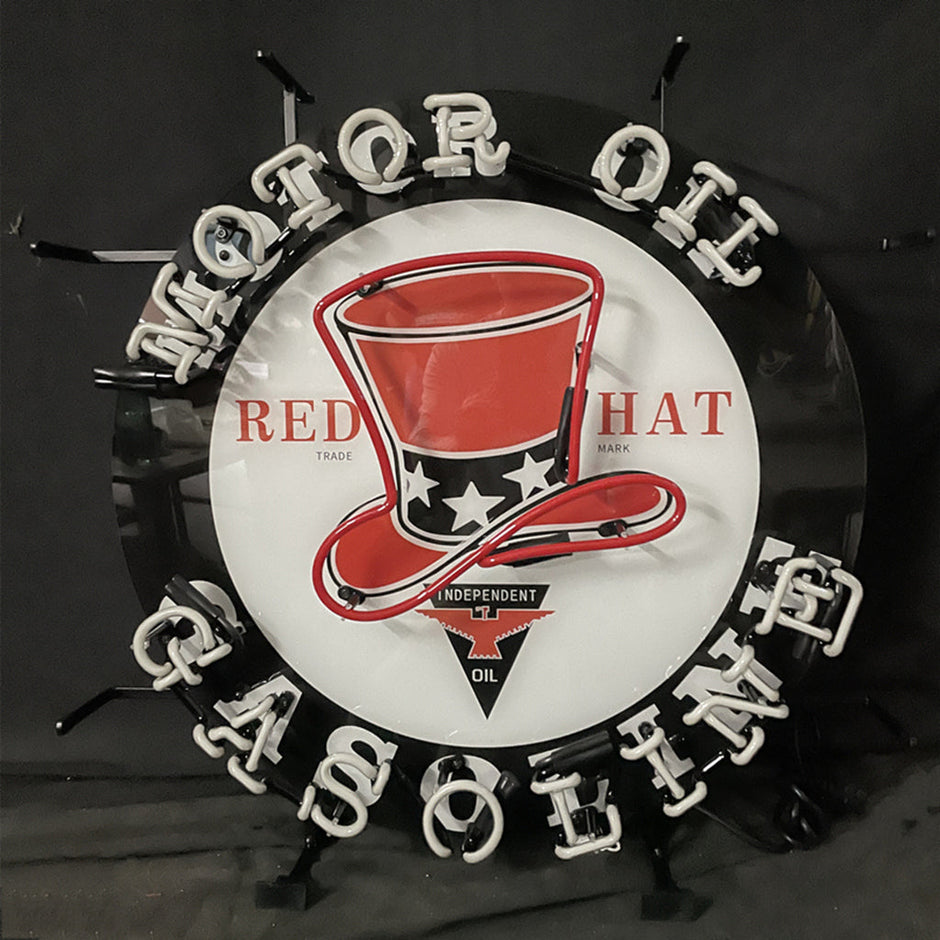 Motor Oil Gasoline Red Hats Neon Signs Light