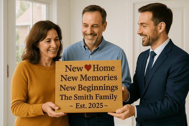 “New Home, New Memories” Personalized Realtor Gift Sign – Custom Engraved Wood Plaque - Custom Crafting Alliance, LLC