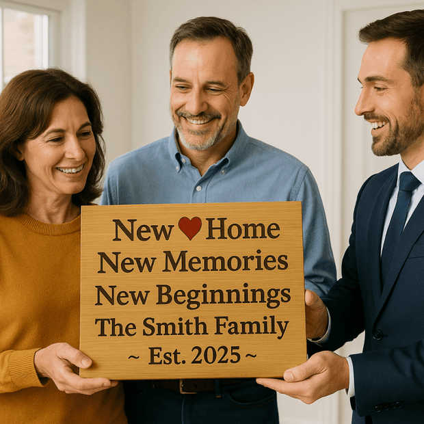 “New Home, New Memories” Personalized Realtor Gift Sign – Custom Engraved Wood Plaque - Custom Crafting Alliance, LLC