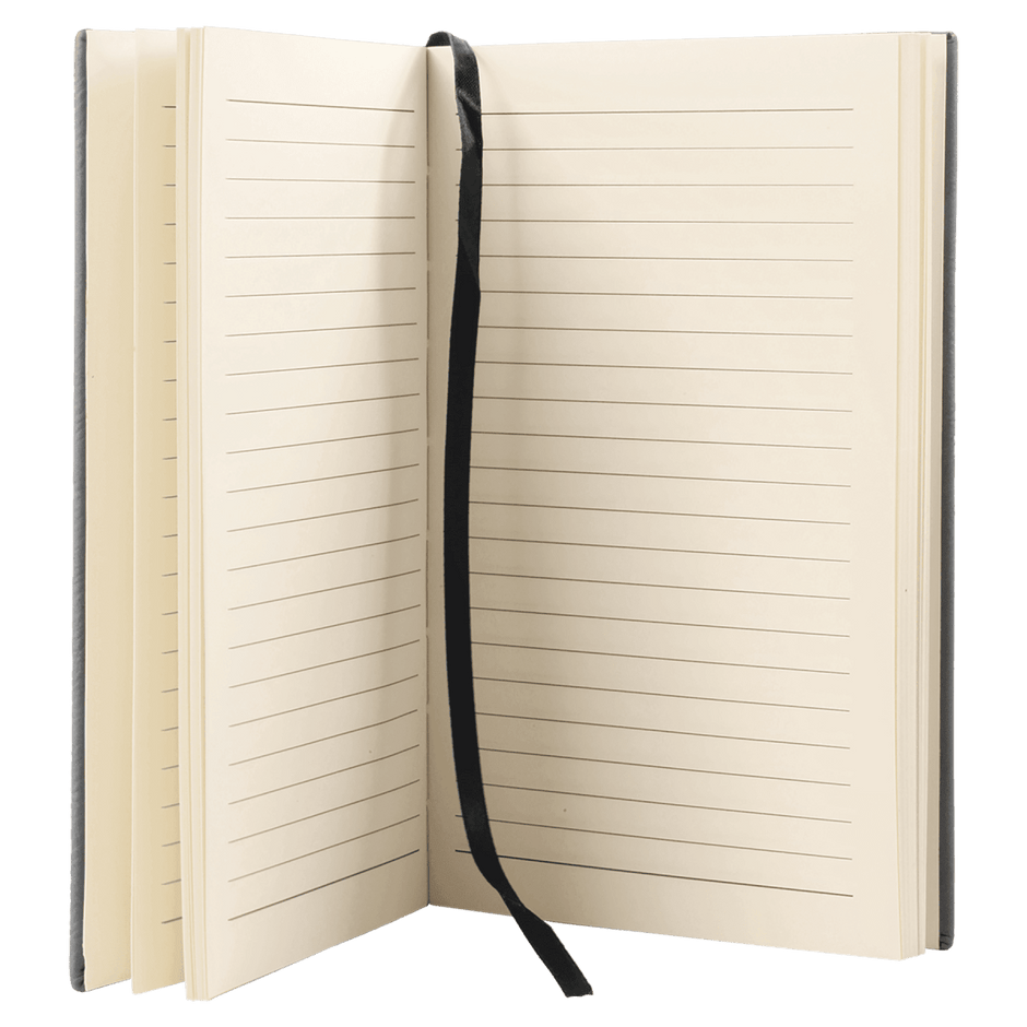 Notebook - Engravable Leatherette Bound With Ribbon Bookmark 5 3/8" x 8 1/4" - 3 Colors - Custom Crafting Alliance, LLC