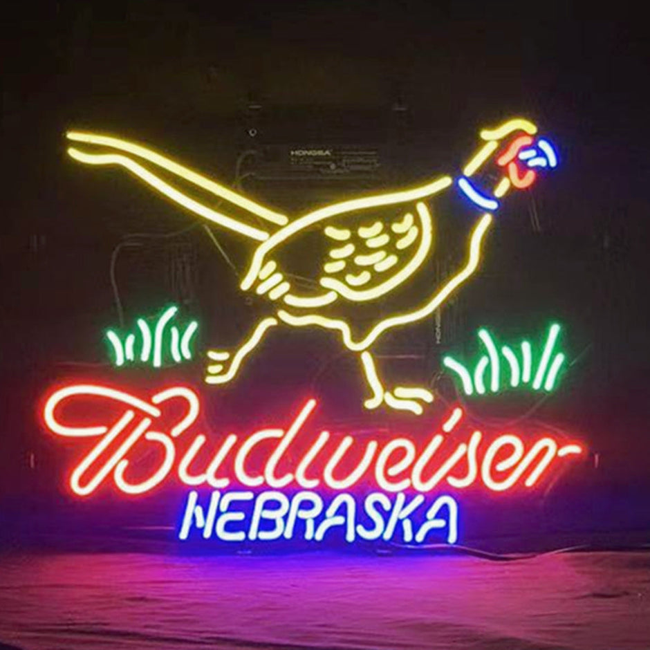 Yellow Pheasant Hunter Budweiser Nebraska Neon Sign Light