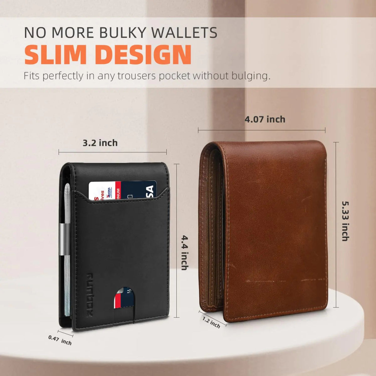 RUNBOX Slim Wallets for Men - Leather Money Clip Mens Wallet - RFID Blocking Front Pocket Bifold Wallet - Thin Credit Card Holder with Gift Box Bicolor Crazy Horse Black - Custom Crafting Alliance, LLC