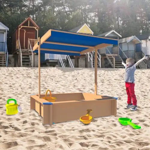 Sandpit Kids Wooden Playset Outdoor Backyard With Cover - Retractable - Custom Crafting Alliance, LLC