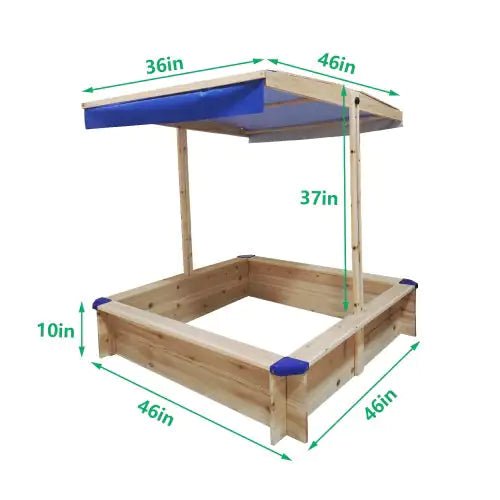 Sandpit Kids Wooden Playset Outdoor Backyard With Cover - Retractable - Custom Crafting Alliance, LLC