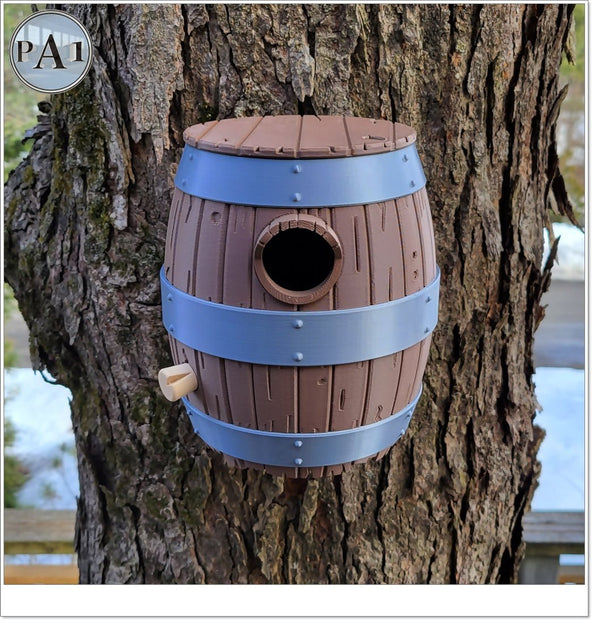 The Old Barrel Birdhouse – Rustic Whiskey Barrel - Inspired Bird House for Garden or Porch - Custom Crafting Alliance, LLC