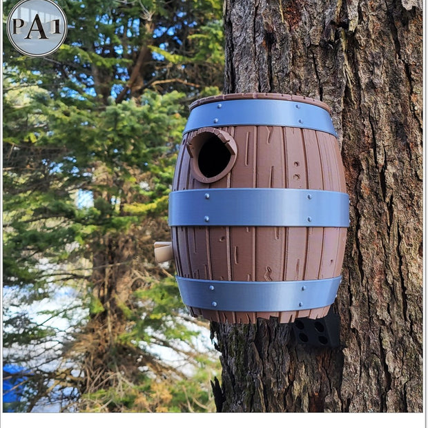 The Old Barrel Birdhouse – Rustic Whiskey Barrel - Inspired Bird House for Garden or Porch - Custom Crafting Alliance, LLC