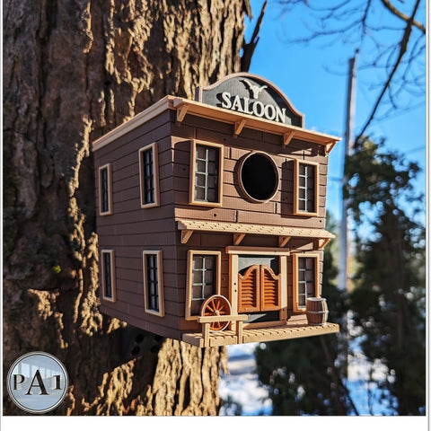 The Saloon Birdhouse – Western - Style Bird House with Old West Charm for Garden or Porch - Custom Crafting Alliance, LLC