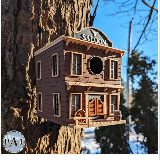 The Saloon Birdhouse – Western - Style Bird House with Old West Charm for Garden or Porch - Custom Crafting Alliance, LLC
