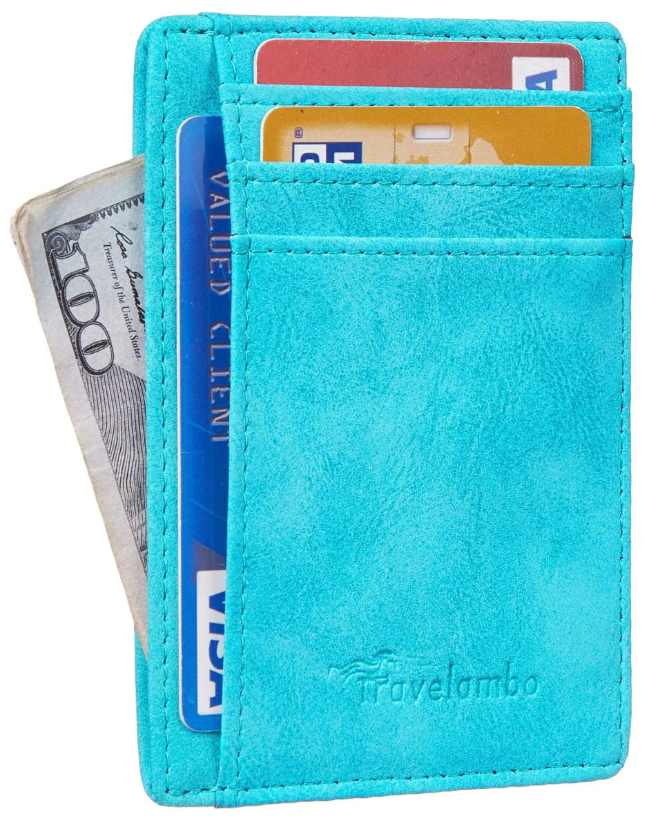 Travelambo Slim Wallet Front Pocket Minimalist Leather RFID Blocking Medium Size Green - Custom Crafting Alliance, LLC