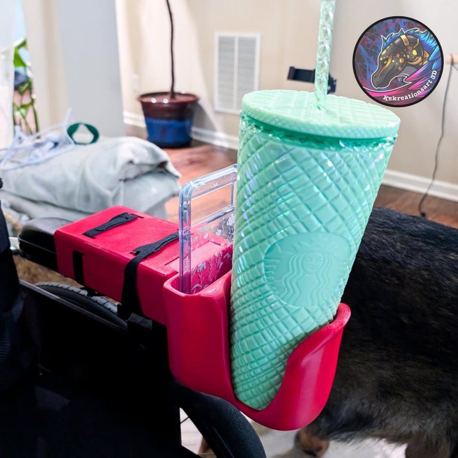 Universal Wheelchair Cup & Phone Holder – Works with Powerchairs & Manual Chairs - Multiple Colors To Choose From - Mobility Aides - Custom Crafting Alliance, LLC