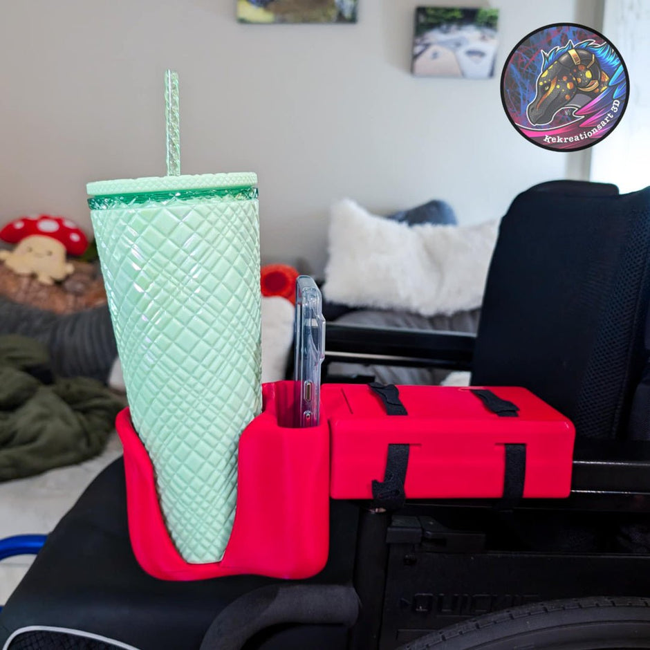 Universal Wheelchair Cup & Phone Holder – Works with Powerchairs & Manual Chairs - Multiple Colors To Choose From - Mobility Aides - Custom Crafting Alliance, LLC