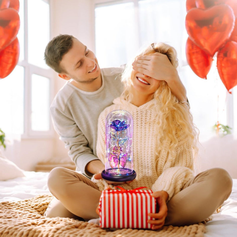 Valentines Day Gifts for Her, Galaxy Glass Rose Forever Eternal Crystal Flower Light Up Rose in Glass Dome with Butterfly Birthday Valentine Gifts for Women Daughter Mom Wife Girlfriend Colorful - Custom Crafting Alliance, LLC