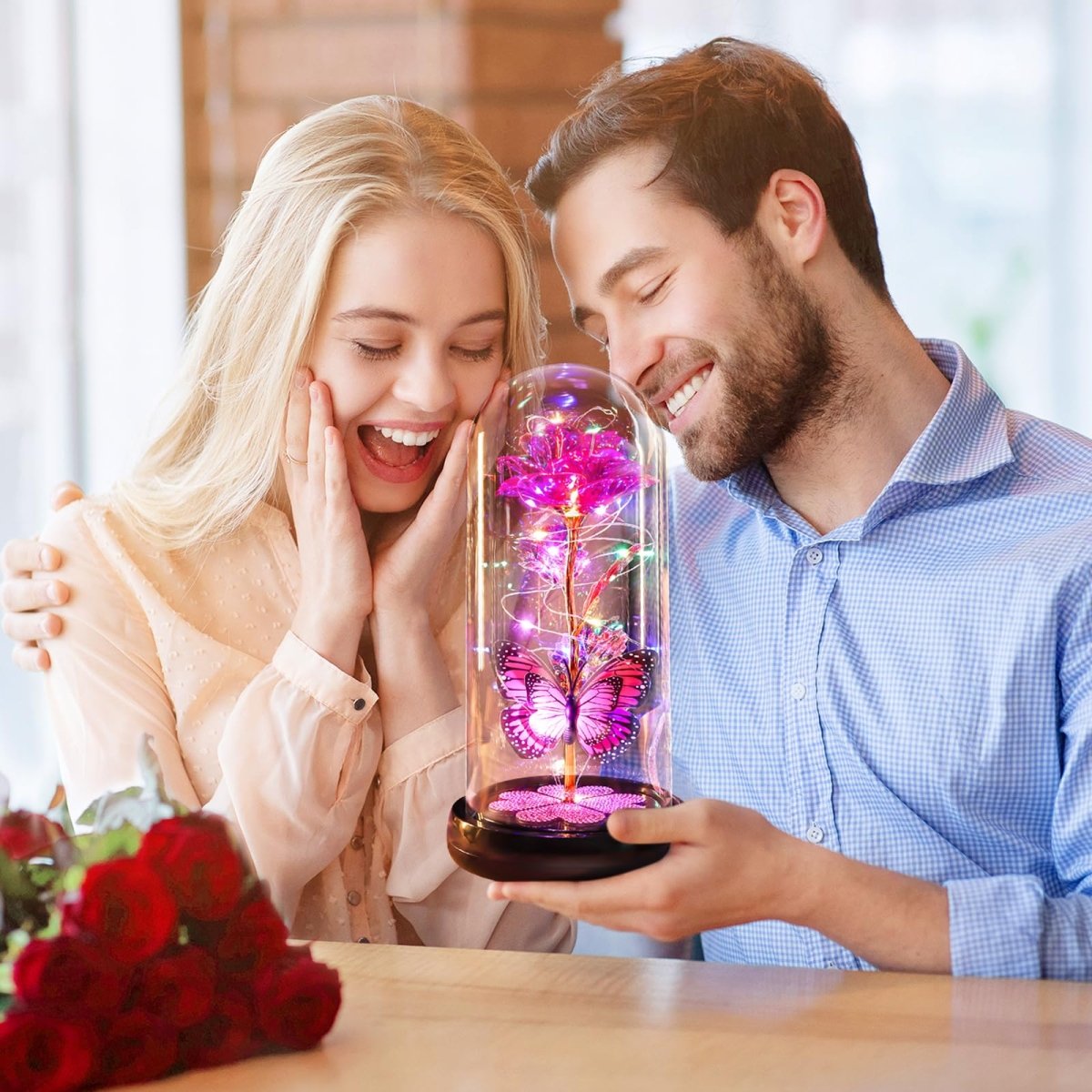 Valentines Day Gifts for Her, Galaxy Glass Rose Forever Eternal Crystal Flower Light Up Rose in Glass Dome with Butterfly Birthday Valentine Gifts for Women Daughter Mom Wife Girlfriend Colorful - Custom Crafting Alliance, LLC