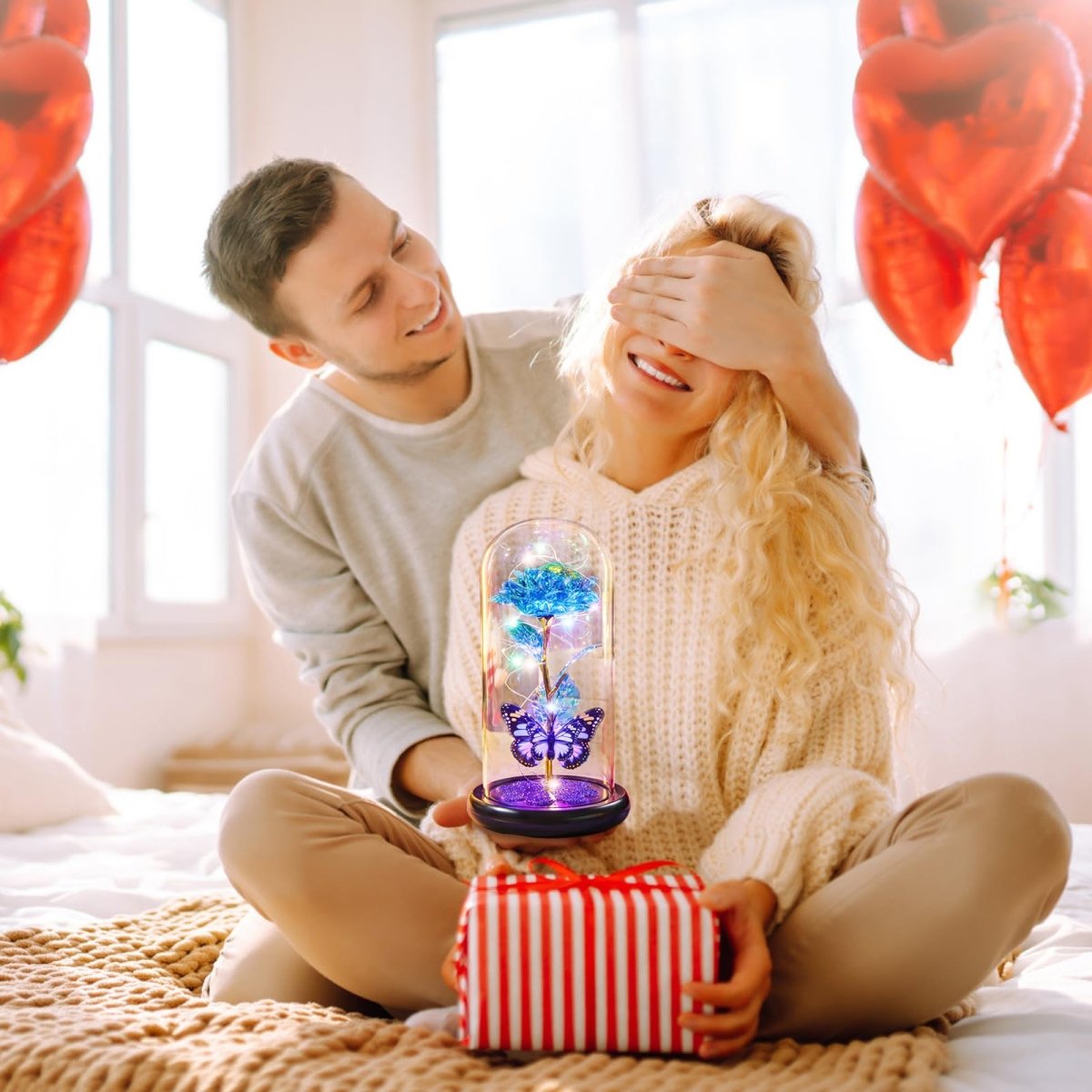 Valentines Day Gifts for Her, Galaxy Glass Rose Forever Eternal Crystal Flower Light Up Rose in Glass Dome with Butterfly Birthday Valentine Gifts for Women Daughter Mom Wife Girlfriend Colorful - Custom Crafting Alliance, LLC