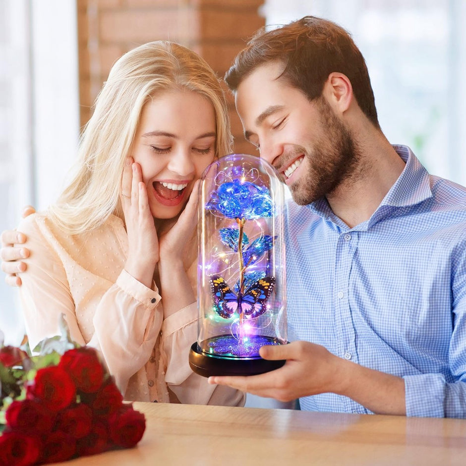 Valentines Day Gifts for Her, Galaxy Glass Rose Forever Eternal Crystal Flower Light Up Rose in Glass Dome with Butterfly Birthday Valentine Gifts for Women Daughter Mom Wife Girlfriend Colorful - Custom Crafting Alliance, LLC