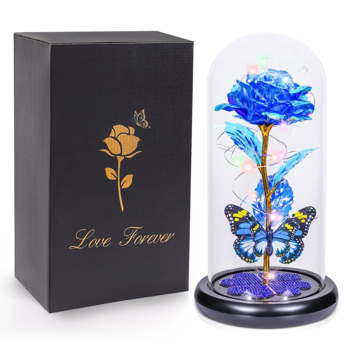 Valentines Day Gifts for Her, Galaxy Glass Rose Forever Eternal Crystal Flower Light Up Rose in Glass Dome with Butterfly Birthday Valentine Gifts for Women Daughter Mom Wife Girlfriend Colorful - Custom Crafting Alliance, LLC