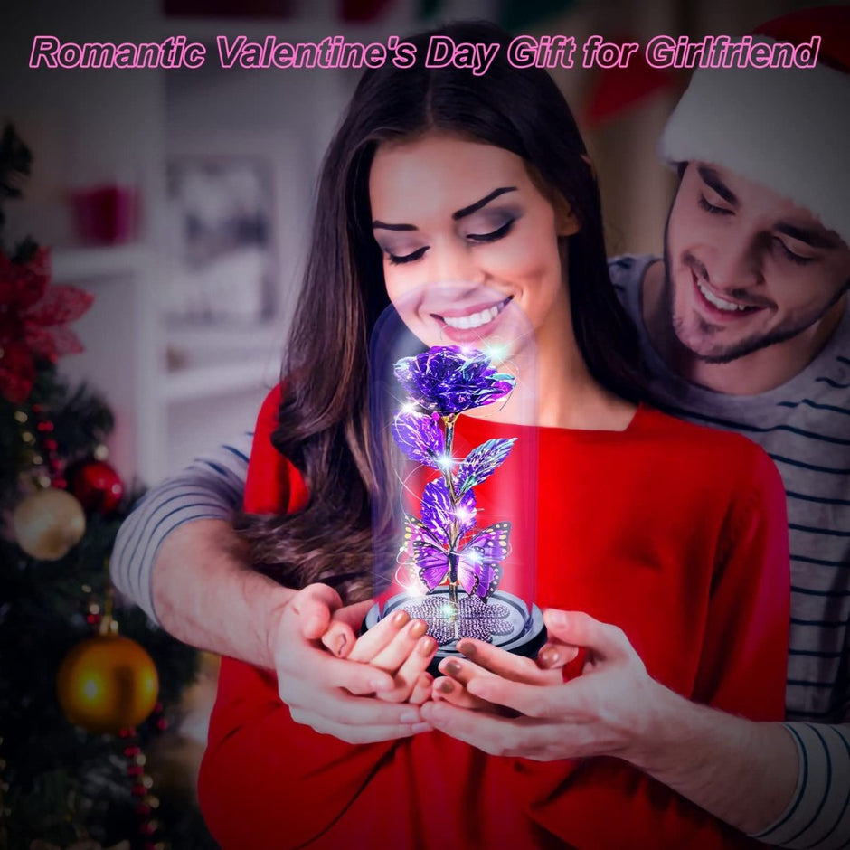 Valentines Day Gifts for Her, Galaxy Glass Rose Forever Eternal Crystal Flower Light Up Rose in Glass Dome with Butterfly Birthday Valentine Gifts for Women Daughter Mom Wife Girlfriend Colorful - Custom Crafting Alliance, LLC