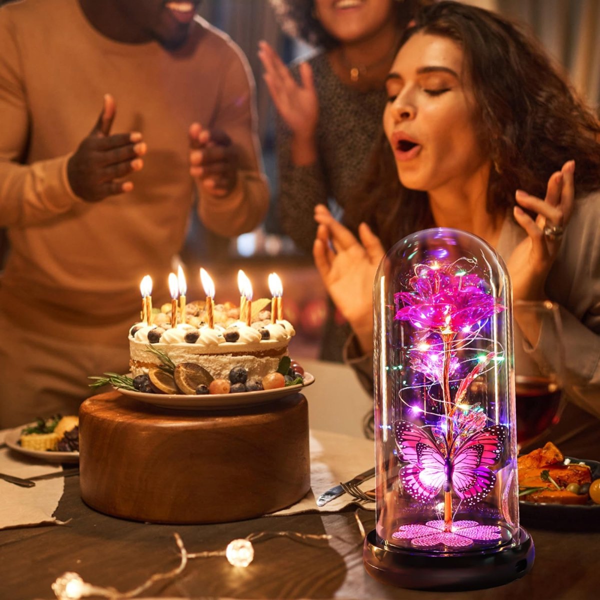 Valentines Day Gifts for Her, Galaxy Glass Rose Forever Eternal Crystal Flower Light Up Rose in Glass Dome with Butterfly Birthday Valentine Gifts for Women Daughter Mom Wife Girlfriend Colorful - Custom Crafting Alliance, LLC