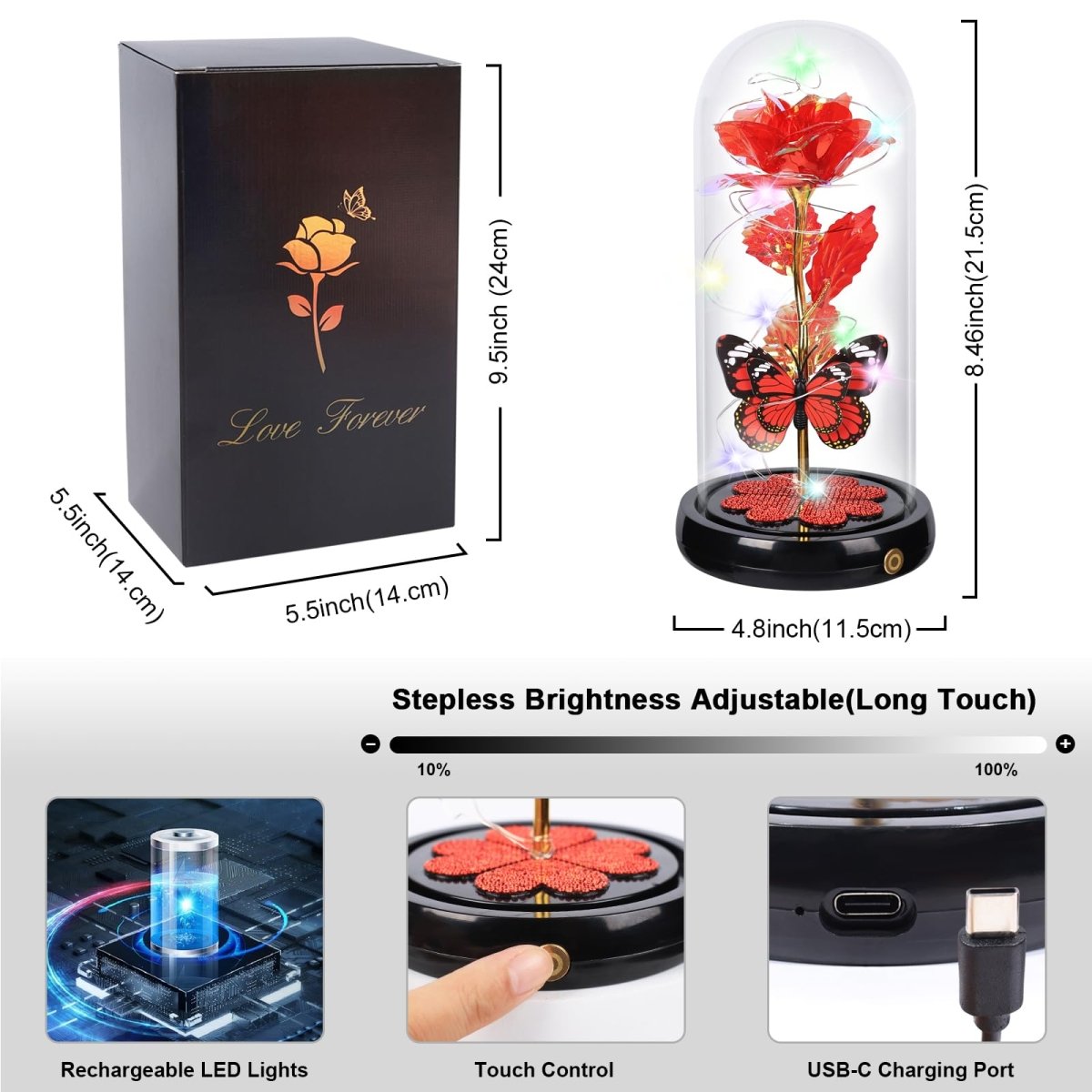 Valentines Day Gifts for Her, Galaxy Glass Rose Forever Eternal Crystal Flower Light Up Rose in Glass Dome with Butterfly Birthday Valentine Gifts for Women Daughter Mom Wife Girlfriend Colorful - Custom Crafting Alliance, LLC