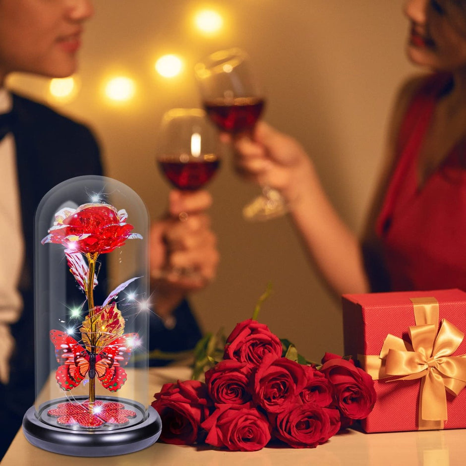 Valentines Day Gifts for Her, Galaxy Glass Rose Forever Eternal Crystal Flower Light Up Rose in Glass Dome with Butterfly Birthday Valentine Gifts for Women Daughter Mom Wife Girlfriend Colorful - Custom Crafting Alliance, LLC