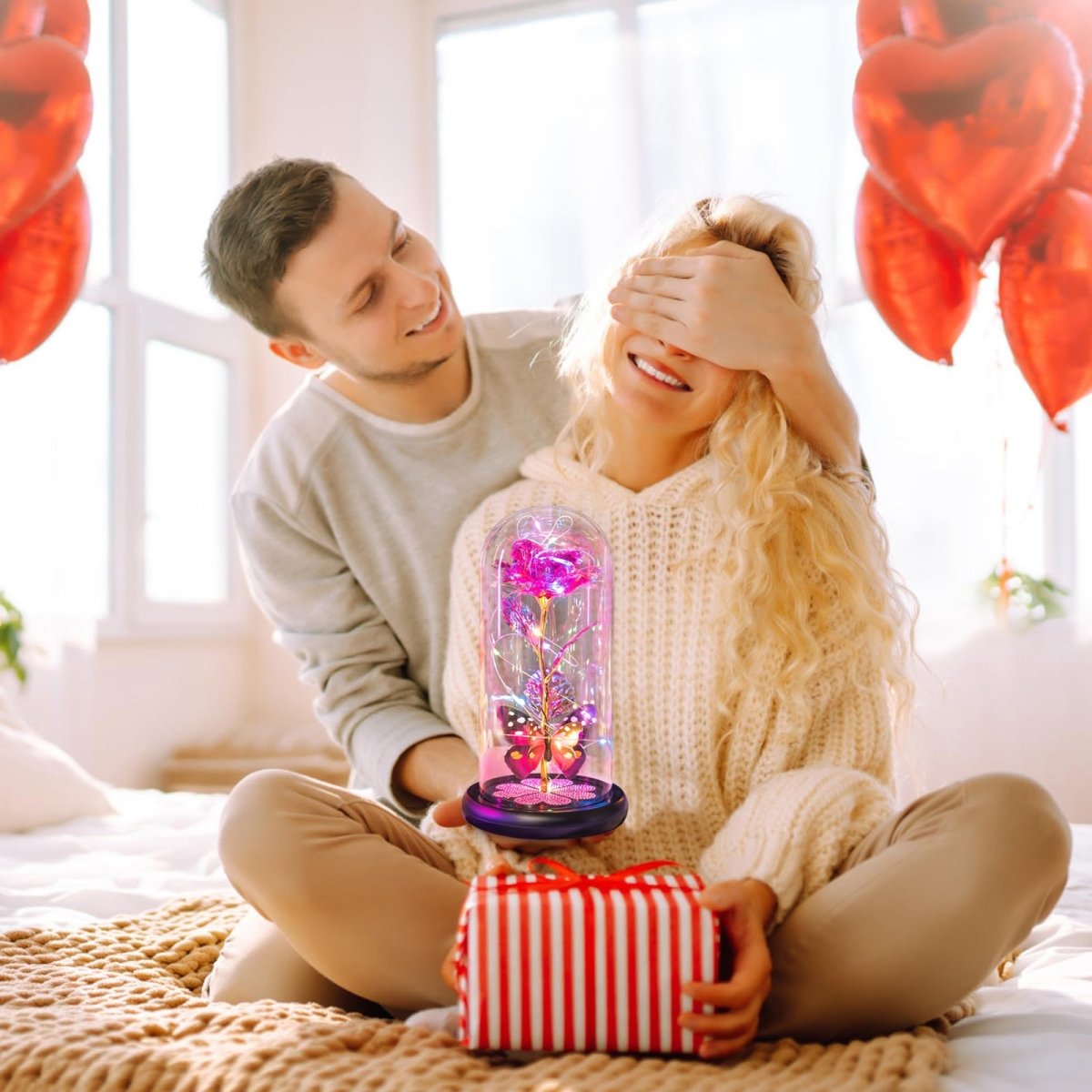 Valentines Day Gifts for Her, Galaxy Glass Rose Forever Eternal Crystal Flower Light Up Rose in Glass Dome with Butterfly Birthday Valentine Gifts for Women Daughter Mom Wife Girlfriend Colorful - Custom Crafting Alliance, LLC