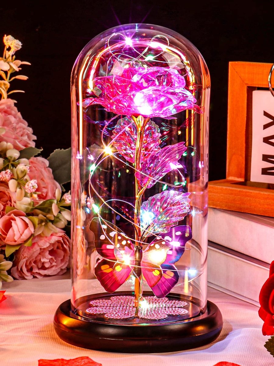 Valentines Day Gifts for Her, Galaxy Glass Rose Forever Eternal Crystal Flower Light Up Rose in Glass Dome with Butterfly Birthday Valentine Gifts for Women Daughter Mom Wife Girlfriend Colorful - Custom Crafting Alliance, LLC