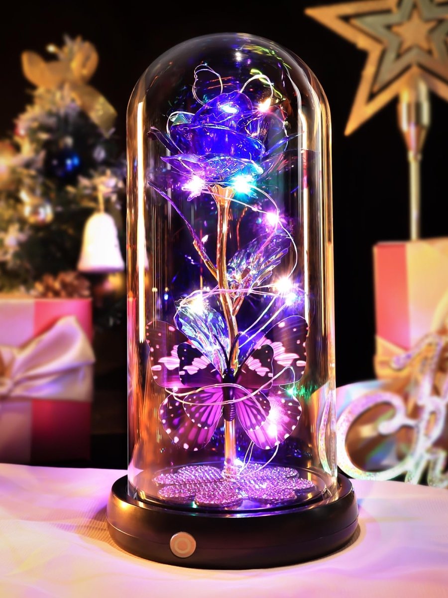 Valentines Day Gifts for Her, Galaxy Glass Rose Forever Eternal Crystal Flower Light Up Rose in Glass Dome with Butterfly Birthday Valentine Gifts for Women Daughter Mom Wife Girlfriend Colorful - Custom Crafting Alliance, LLC