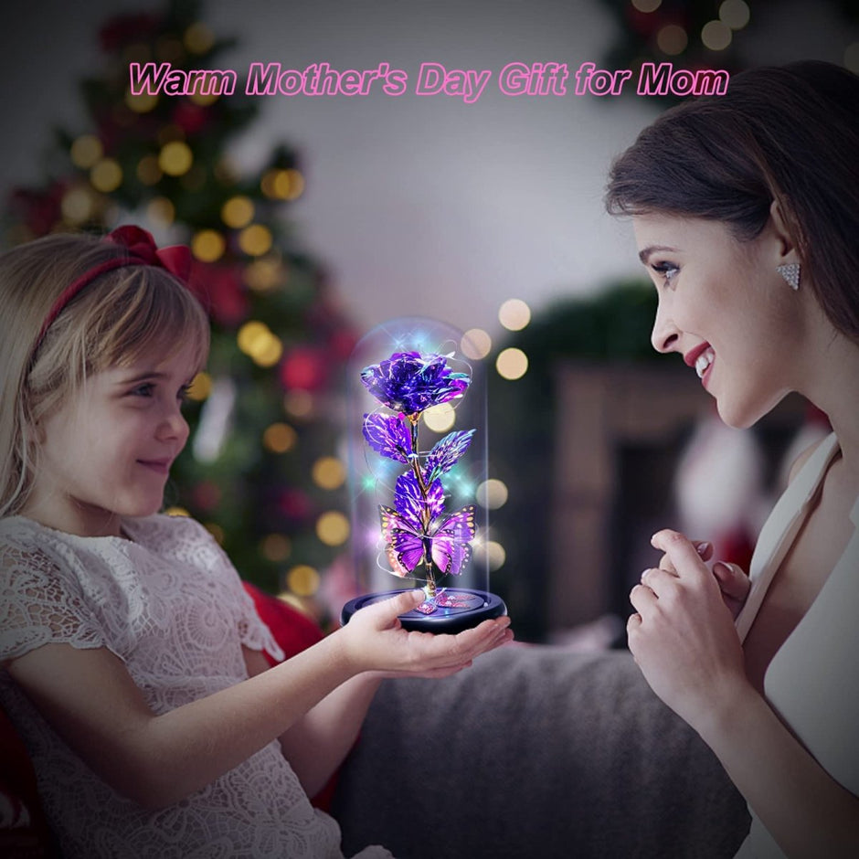 Valentines Day Gifts for Her, Galaxy Glass Rose Forever Eternal Crystal Flower Light Up Rose in Glass Dome with Butterfly Birthday Valentine Gifts for Women Daughter Mom Wife Girlfriend Colorful - Custom Crafting Alliance, LLC