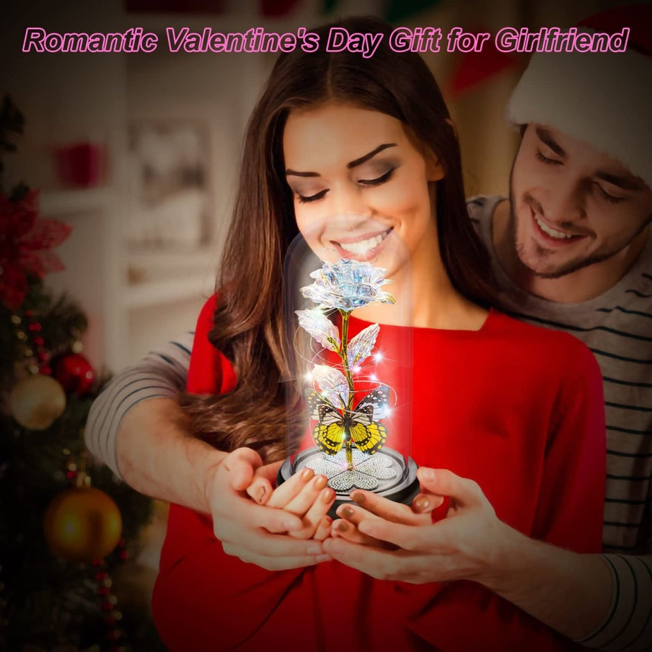 Valentines Day Gifts for Her, Galaxy Glass Rose Forever Eternal Crystal Flower Light Up Rose in Glass Dome with Butterfly Birthday Valentine Gifts for Women Daughter Mom Wife Girlfriend Colorful - Custom Crafting Alliance, LLC