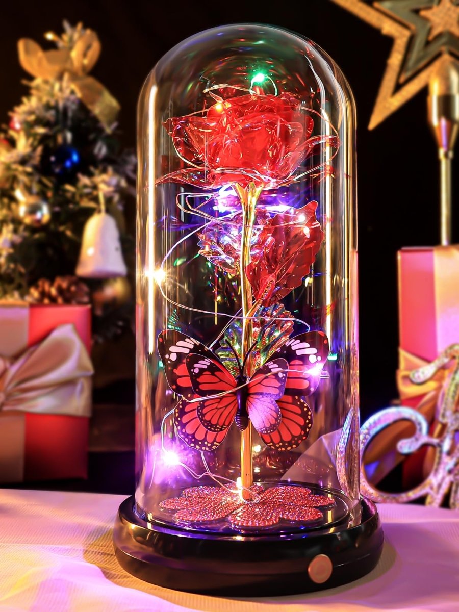 Valentines Day Gifts for Her, Galaxy Glass Rose Forever Eternal Crystal Flower Light Up Rose in Glass Dome with Butterfly Birthday Valentine Gifts for Women Daughter Mom Wife Girlfriend Colorful - Custom Crafting Alliance, LLC