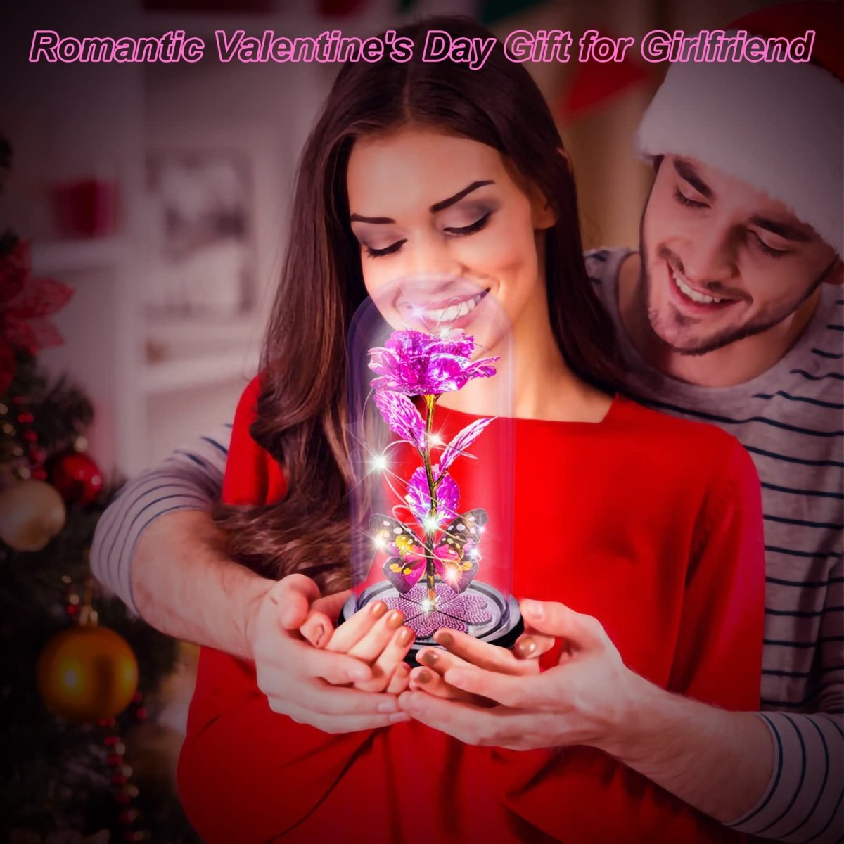 Valentines Day Gifts for Her, Galaxy Glass Rose Forever Eternal Crystal Flower Light Up Rose in Glass Dome with Butterfly Birthday Valentine Gifts for Women Daughter Mom Wife Girlfriend Colorful - Custom Crafting Alliance, LLC