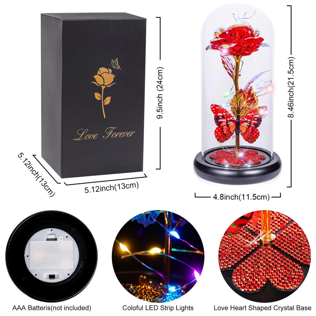 Valentines Day Gifts for Her, Galaxy Glass Rose Forever Eternal Crystal Flower Light Up Rose in Glass Dome with Butterfly Birthday Valentine Gifts for Women Daughter Mom Wife Girlfriend Colorful - Custom Crafting Alliance, LLC